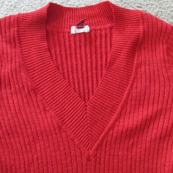LEI Pullover V Neck Sweater Juniors Sz XXL Red Sparkle Glitter Long Sleeve Shirt - Picture 2 of 5